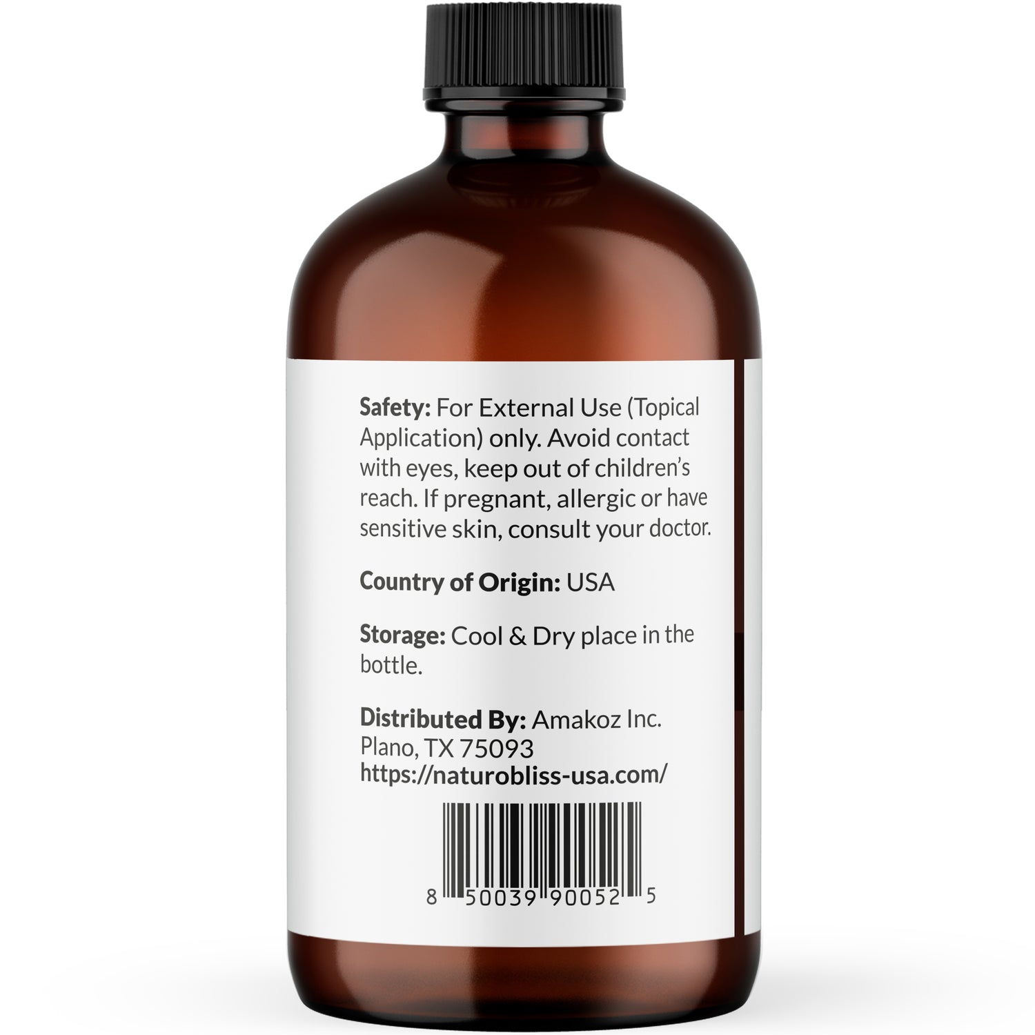 Amber glass bottle of 100% pure basil essential oil with white label describing usage directions for aromatherapy.