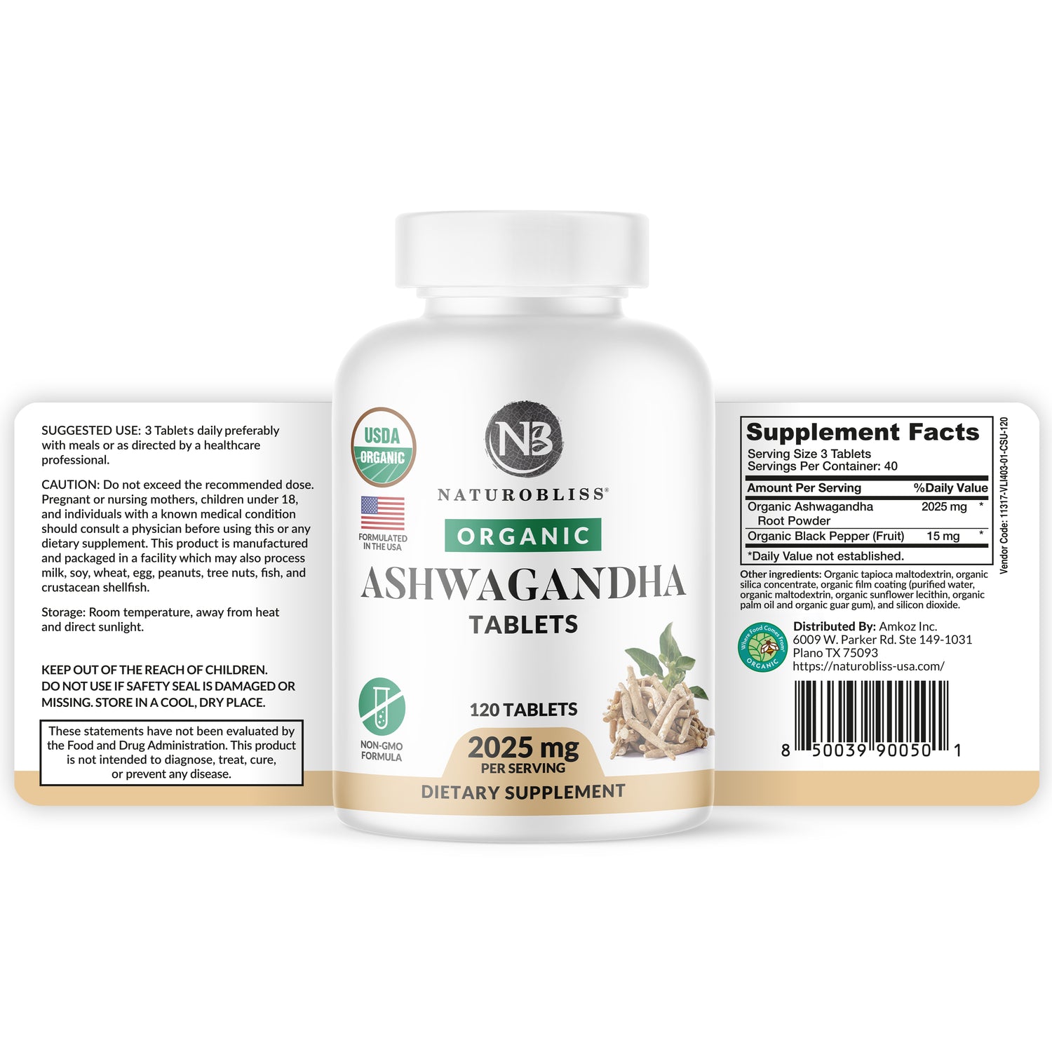 Ashwagandha Supplement (Vegeterian & Non-GMO) (2025mg, 120 Tablets)