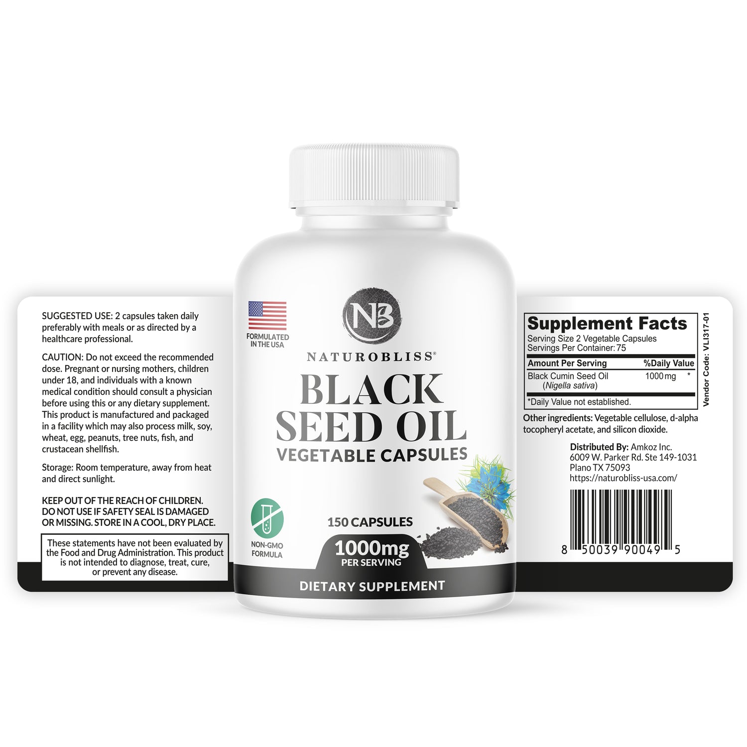 Black Seed Oil (1000mg, 150 Softgel Capsules) (Non-GMO & Vegan)