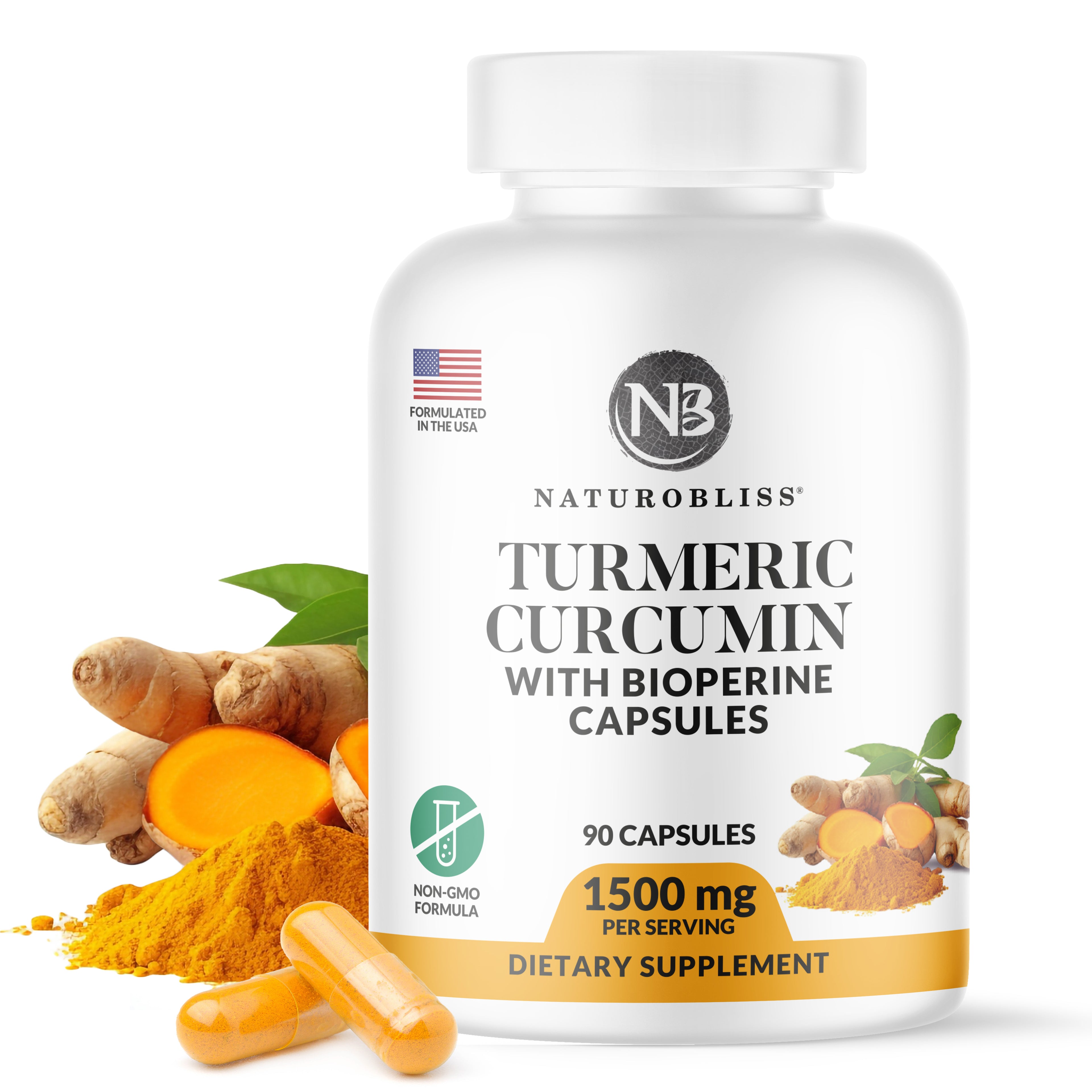 Turmeric Curcumin with BioPerine (1500mg, 90 Capsules) (Non-GMO & Gluten Free)