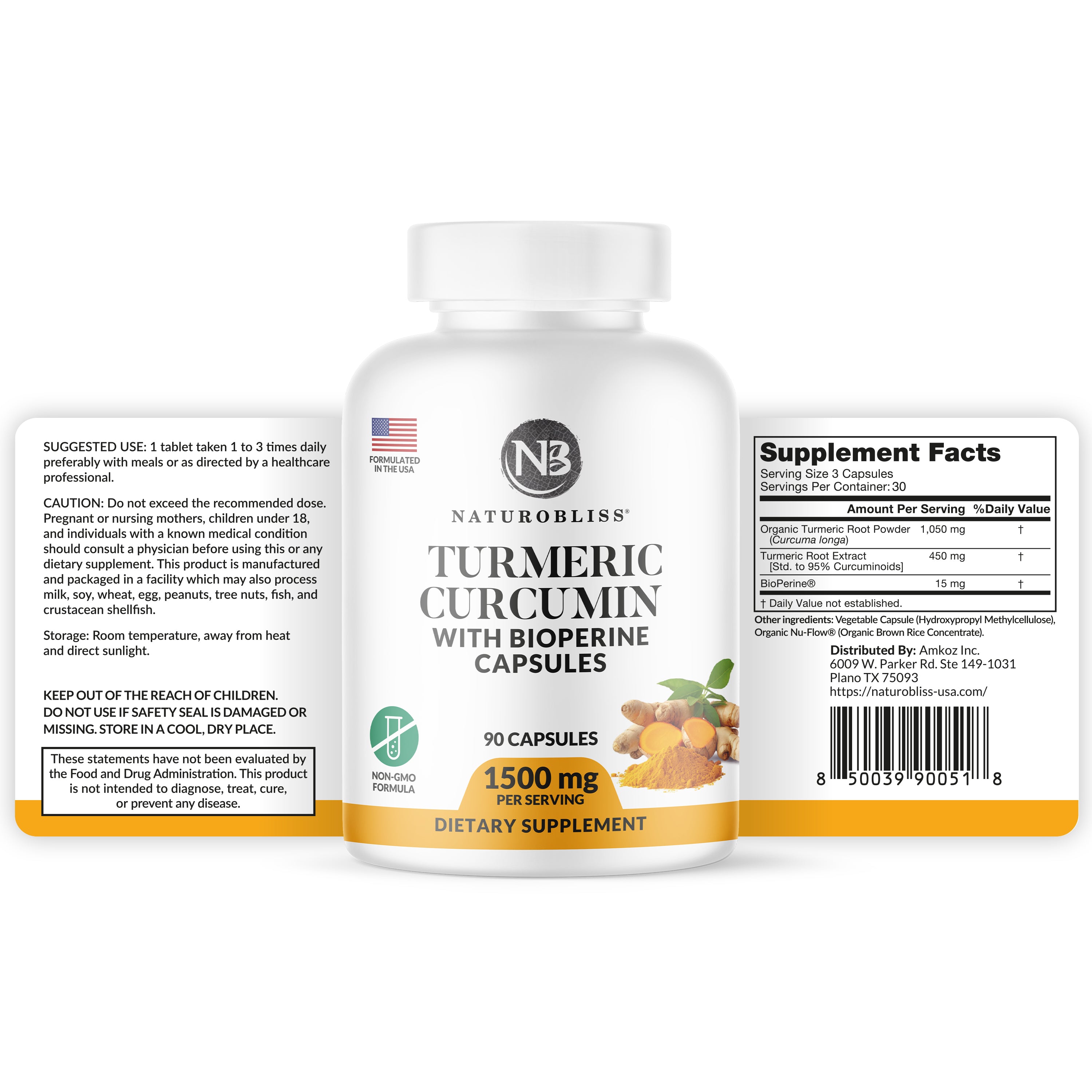 Turmeric Curcumin with BioPerine (1500mg, 90 Capsules) (Non-GMO & Gluten Free)
