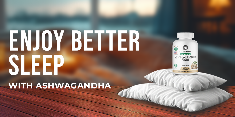 Ashwagandha bottle placed above pillow