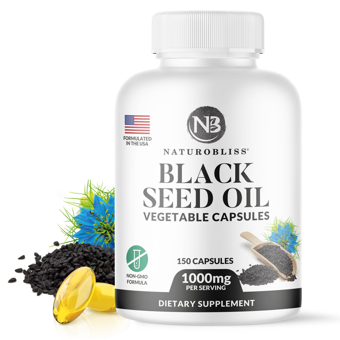 Black Seed Oil (1000mg, 150 Softgel Capsules) (Non-GMO &amp; Vegan)